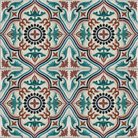 Mosaic House Moroccan tile HPC Paloma 1-8-15-12-6 White,   Black,   Ochre,   Light Green,   Cobalt Blue,    solid hand painted 